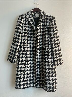NWOT VTG Women’s M Worthington Black & White Houndstooth Wool Blend Coat